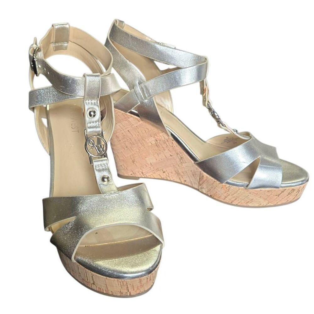 Nine West Gold Strappy Wedges Heels Womens Size 8 Matalic
